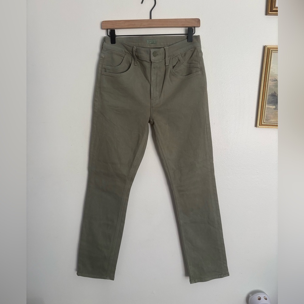 MOTHER Stash Mid Rise Dazzler Ankle Olive Green Straight Jeans Women size 29 EUC